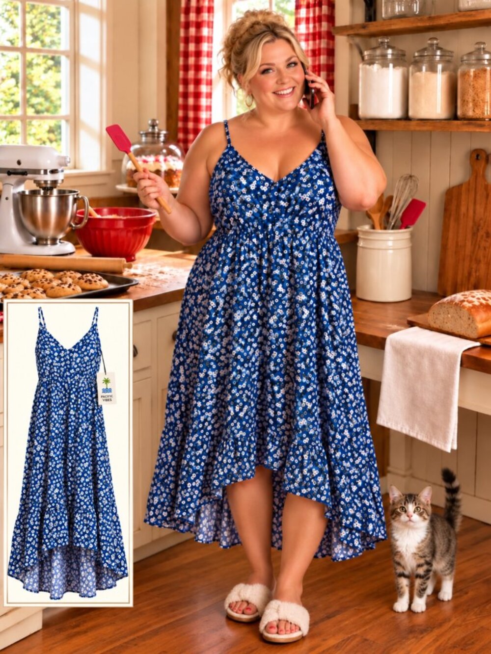 Pacific Vibes Blue Floral Maxi Dress XXL NWT Flowy Rayon Sundress